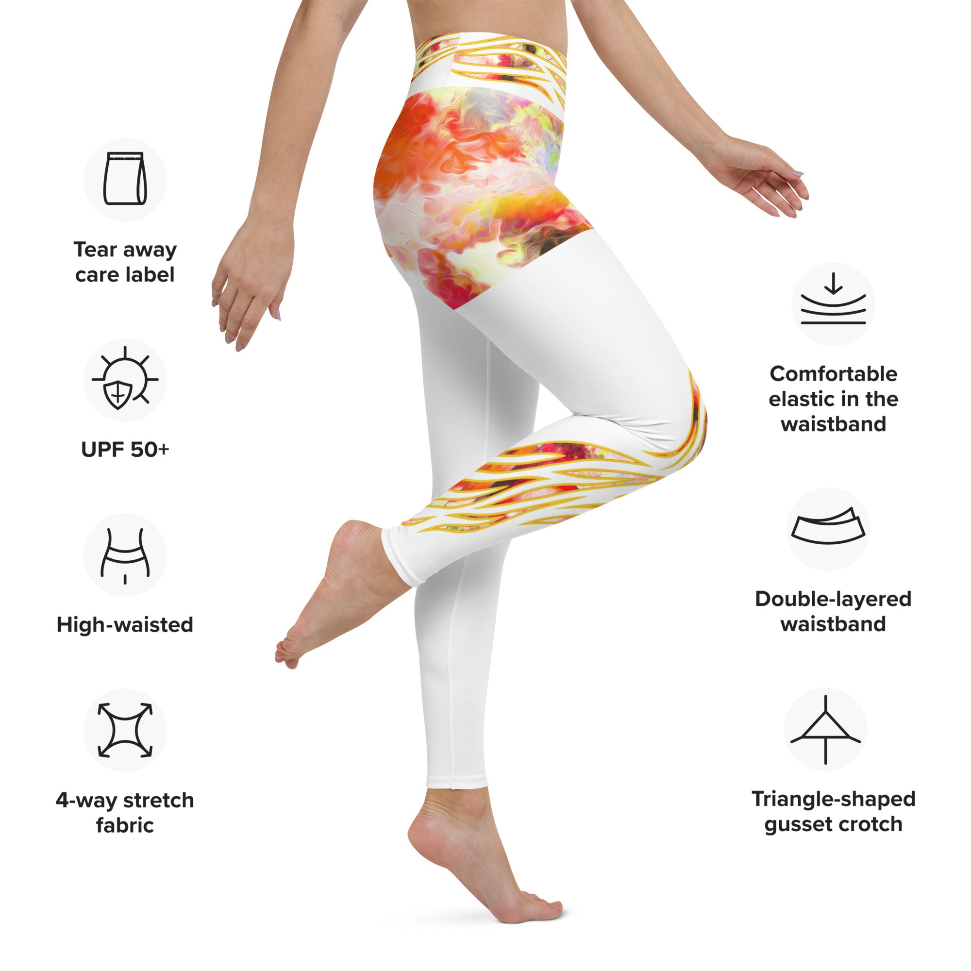 Active Wear Leggings- Tie and Dye Art on Coral and White. Streetwear Leggings. Yoga Pants. WickedYo.